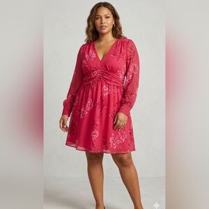 Leith Red Floral Long-Sleeve Mini Dress